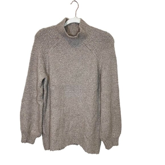 Aerie Sweater M Fuzzy Wool Blend Mock Neck Tan Oversized Pullover Size Medium‎ - Picture 1 of 9